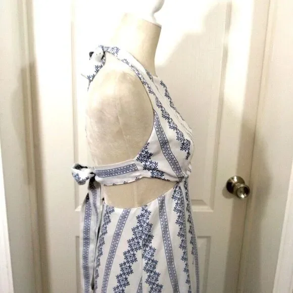 Hommage LA Dress Womens Medium Bohemian Blue Halter Maxi Ladies Cut Out Backless - Picture 9 of 15